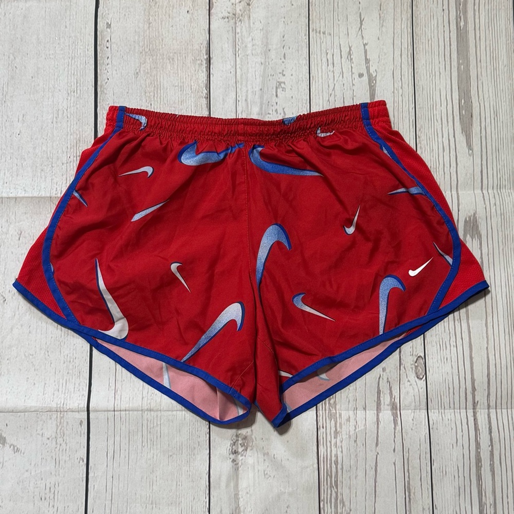 Nike Tempo Dri-Fit youth girls L all over swoosh print lined running shorts